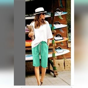 Women's Casual Elastic Waist Knee-Length Curling Bermuda Shorts with Drawstring